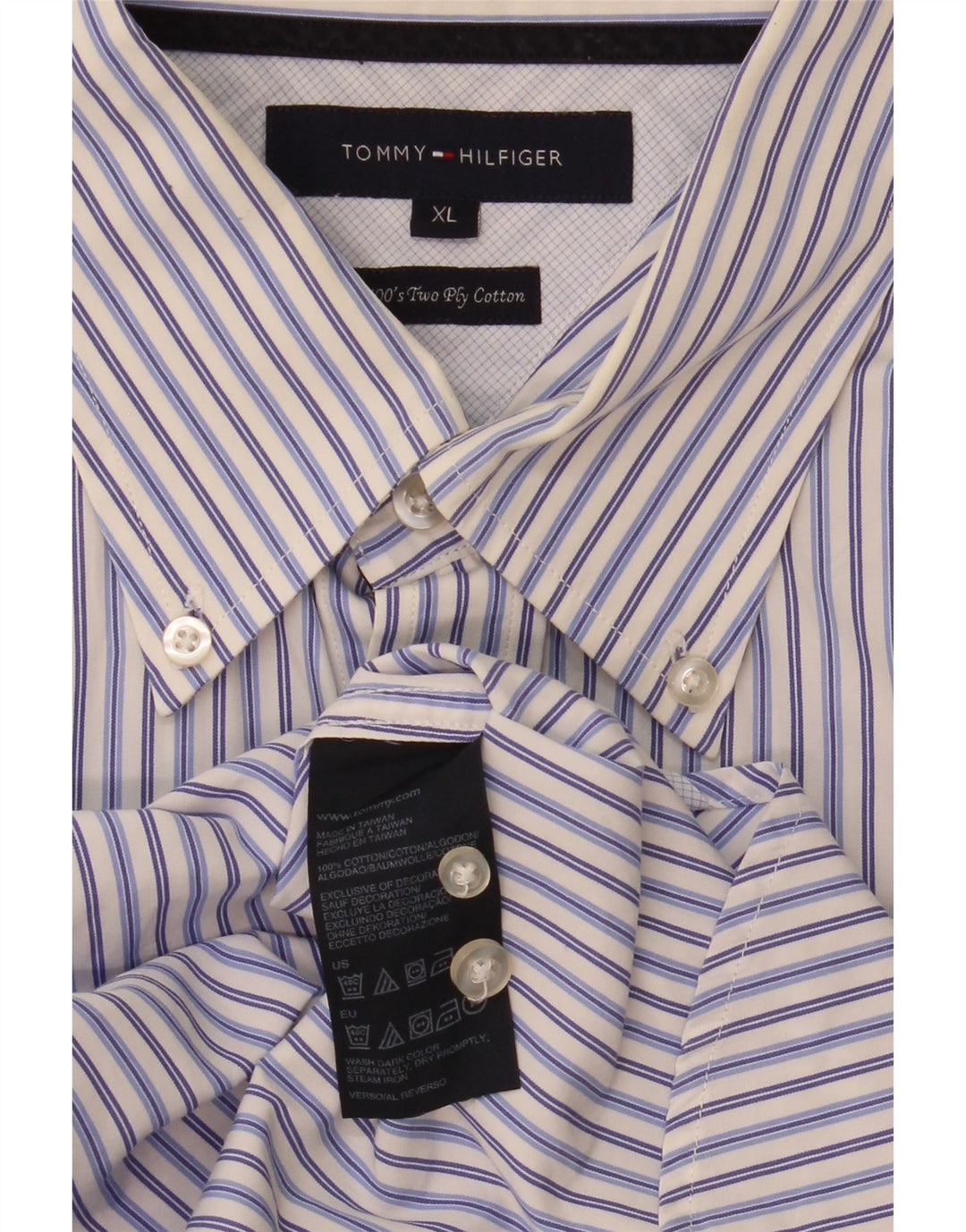 Tommy Hilfiger Mens Shirt XL Blue Striped Cotton