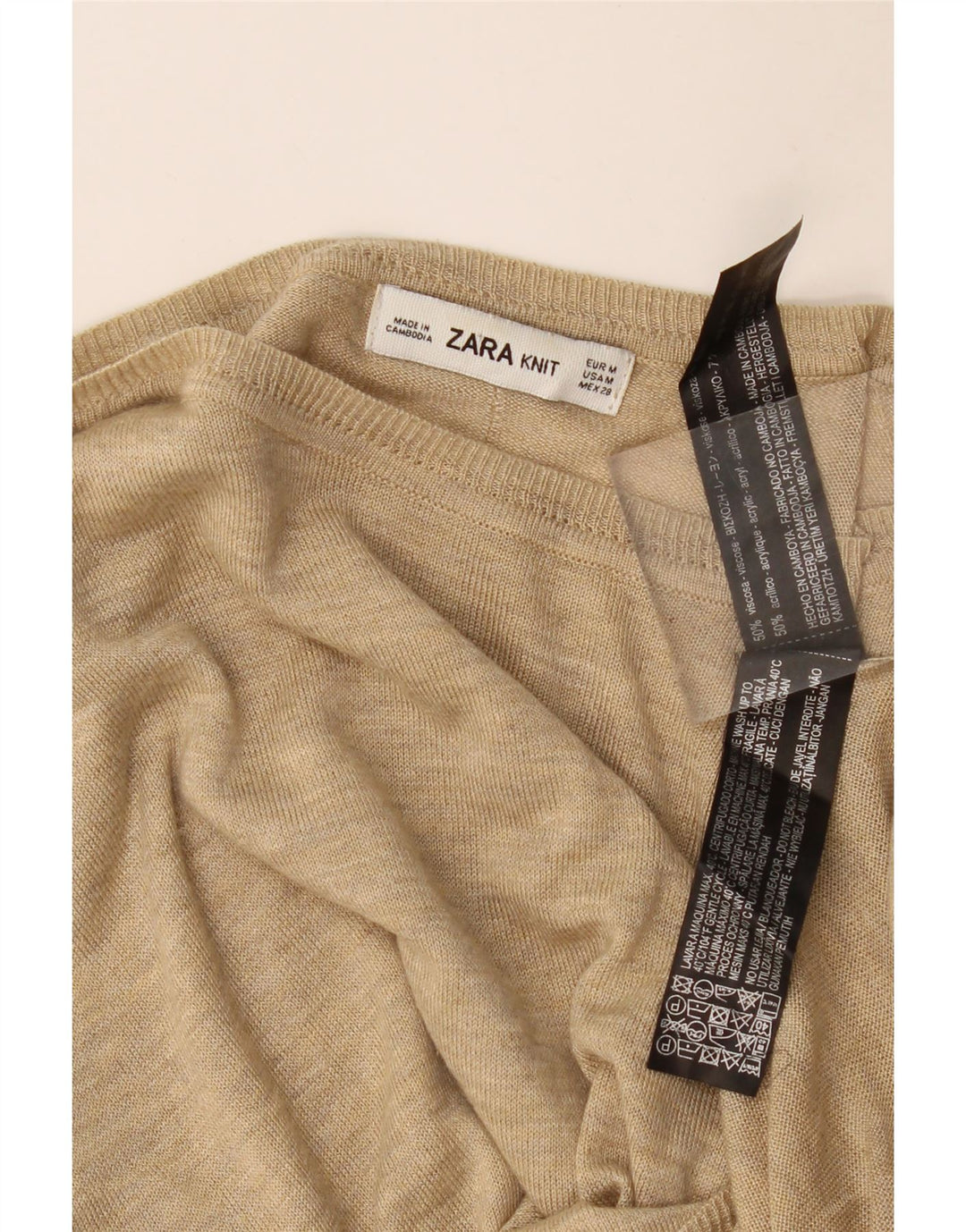 Zara Womens Boat Neck Jumper Sweater UK 14 Medium Beige Viscose