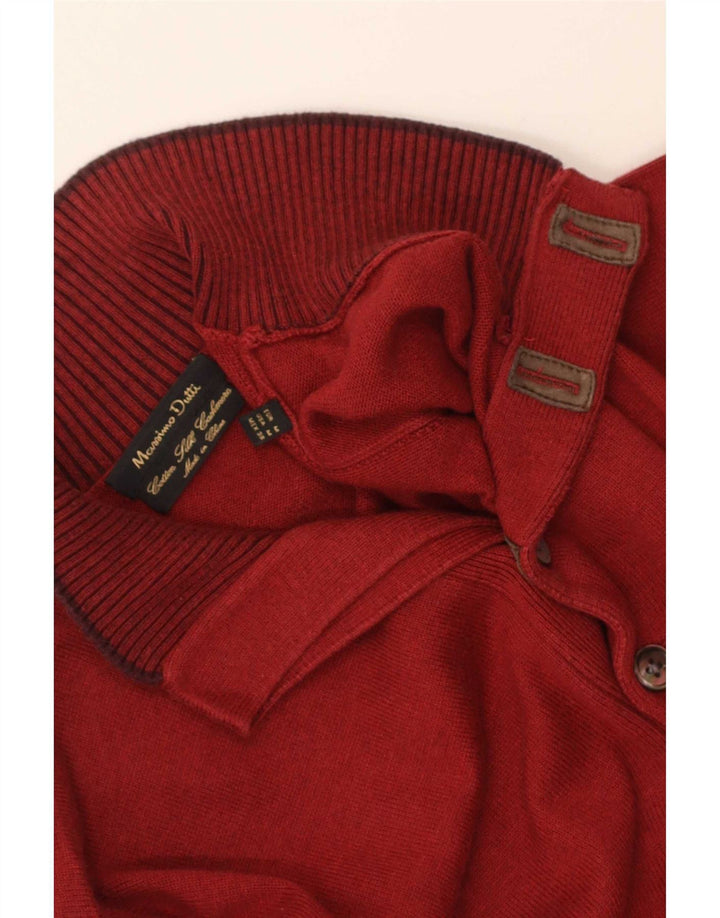 Massimo Dutti Mens Button Neck Jumper Sweater Medium Maroon Cotton