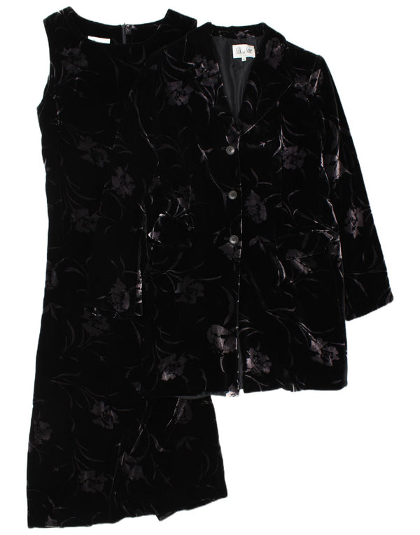 SILK AND SOIE Womens 3 Button Velvet 2 Piece Set IT 44 Medium Black Floral