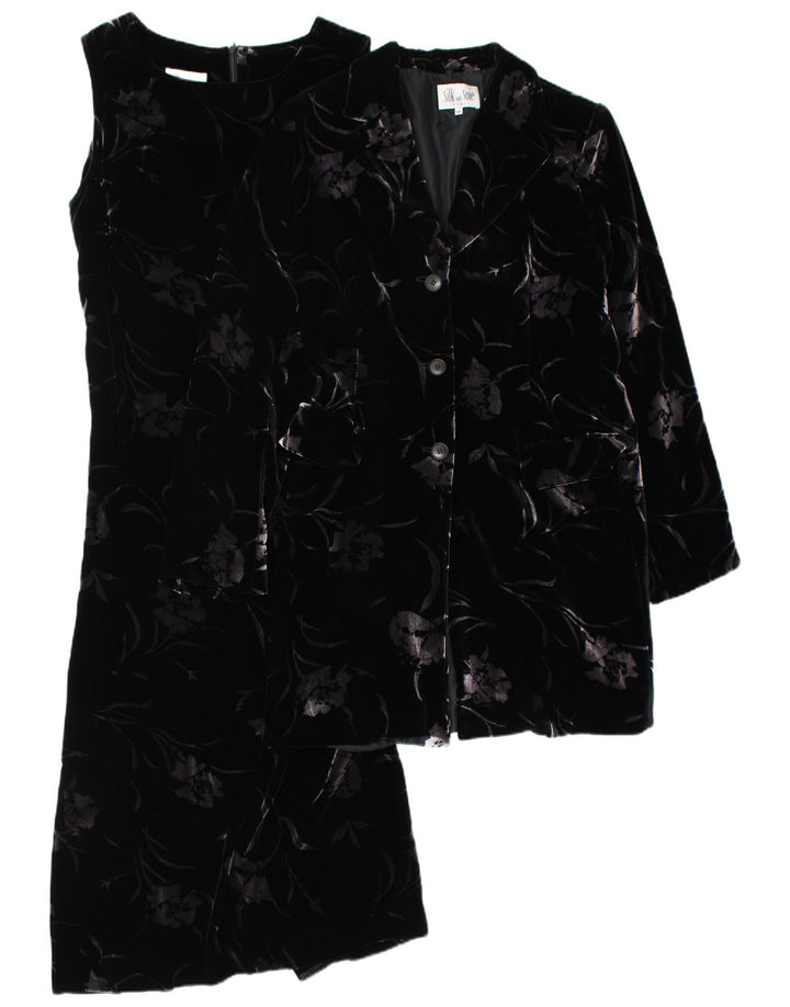 SILK AND SOIE Womens 3 Button Velvet 2 Piece Set IT 44 Medium Black Floral