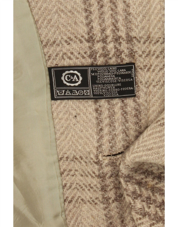 C&A Mens Double Breasted Blazer Jacket UK 38 Medium Beige Houndstooth Wool
