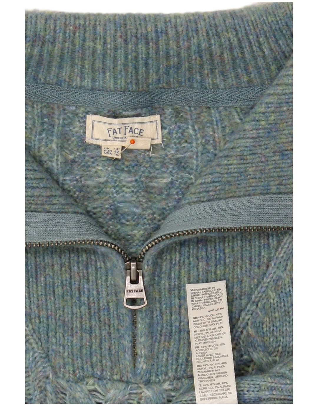 FAT FACE Womens Zip Neck Jumper Sweater UK 14 Large  Turquoise Nylon