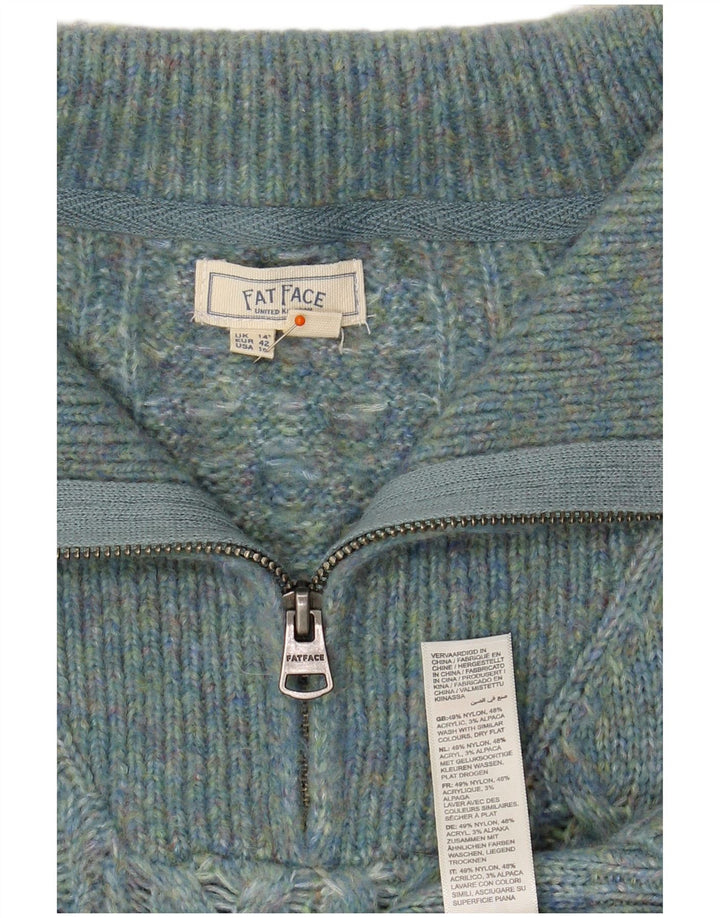 FAT FACE Womens Zip Neck Jumper Sweater UK 14 Large  Turquoise Nylon