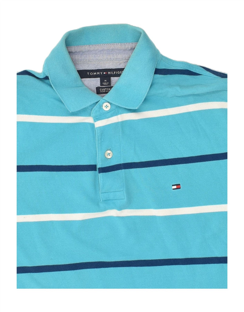 TOMMY HILFIGER Mens Polo Shirt Medium Blue Striped Cotton | Vintage Tommy Hilfiger | Thrift | Second-Hand Tommy Hilfiger | Used Clothing | Messina Hembry 