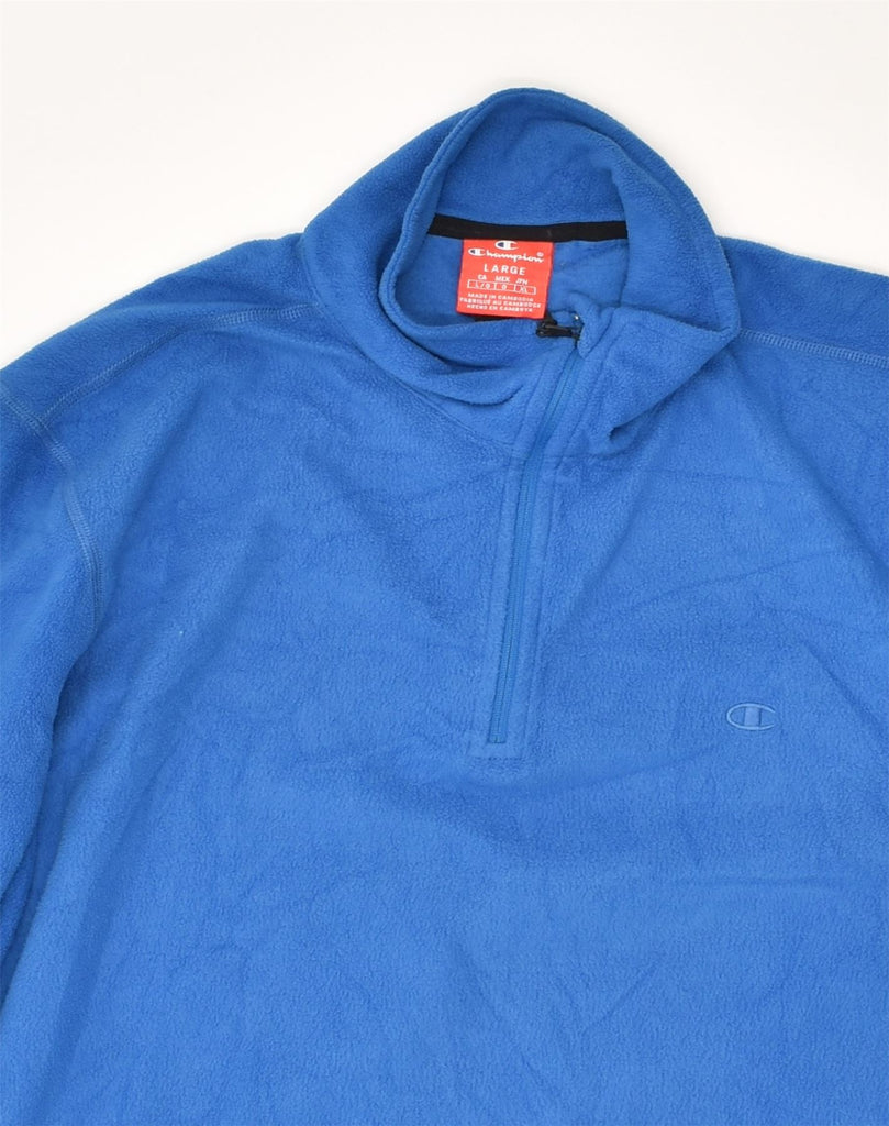 CHAMPION Womens Zip Neck Fleece Jumper UK 16 Large Blue Polyester | Vintage Champion | Thrift | Second-Hand Champion | Used Clothing | Messina Hembry 