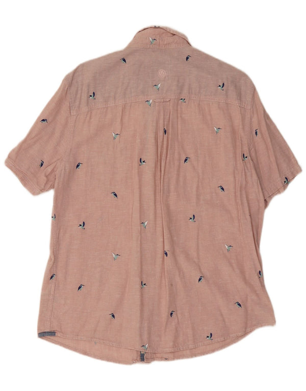 Fat Face Mens Short Sleeve Regular Fit Shirt Large Pink Animal Print Linen