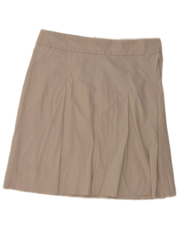 Zara Womens High Waist Pleated Skirt XL W32  Beige Cotton