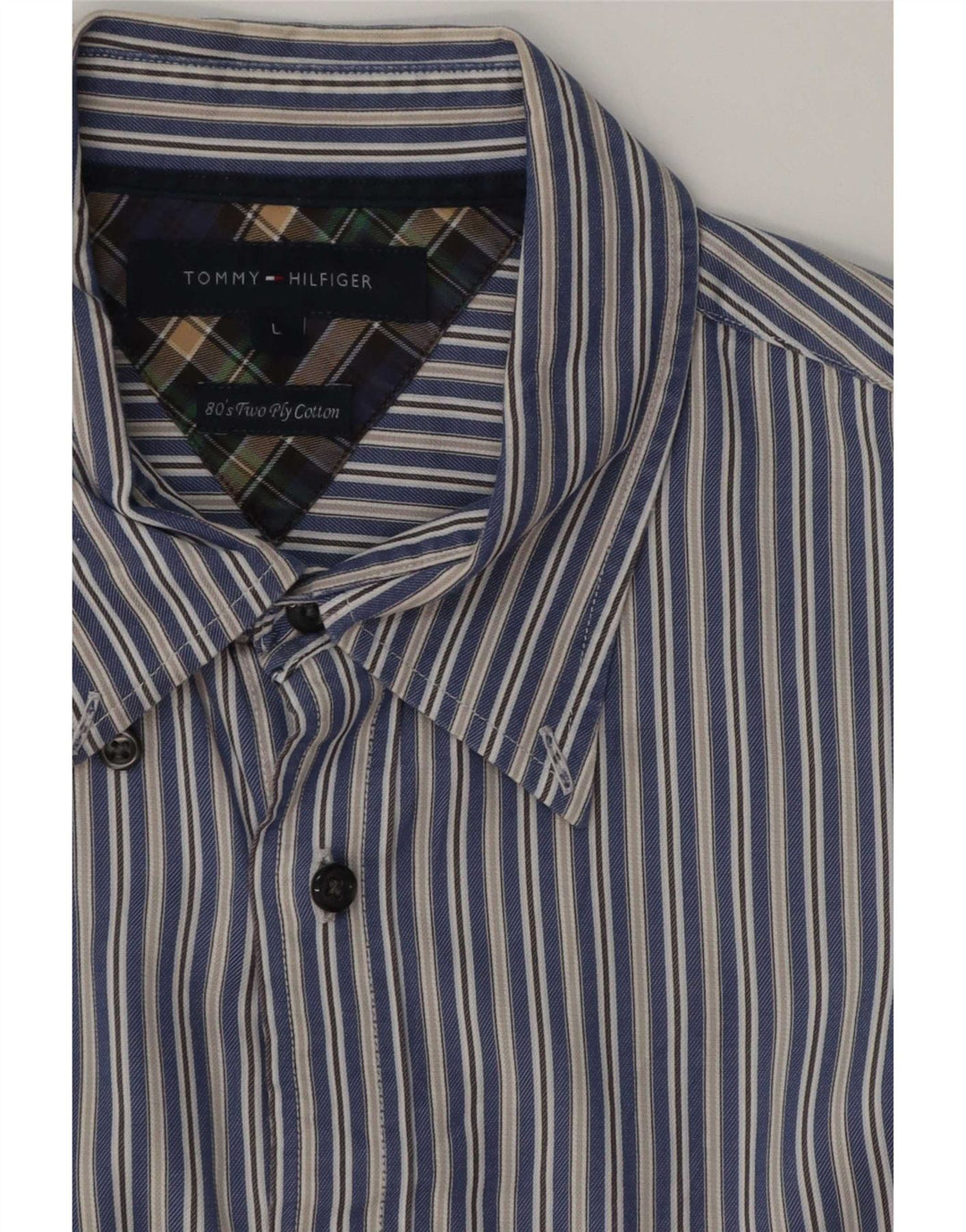 Tommy Hilfiger Mens Shirt Large Blue Striped Cotton