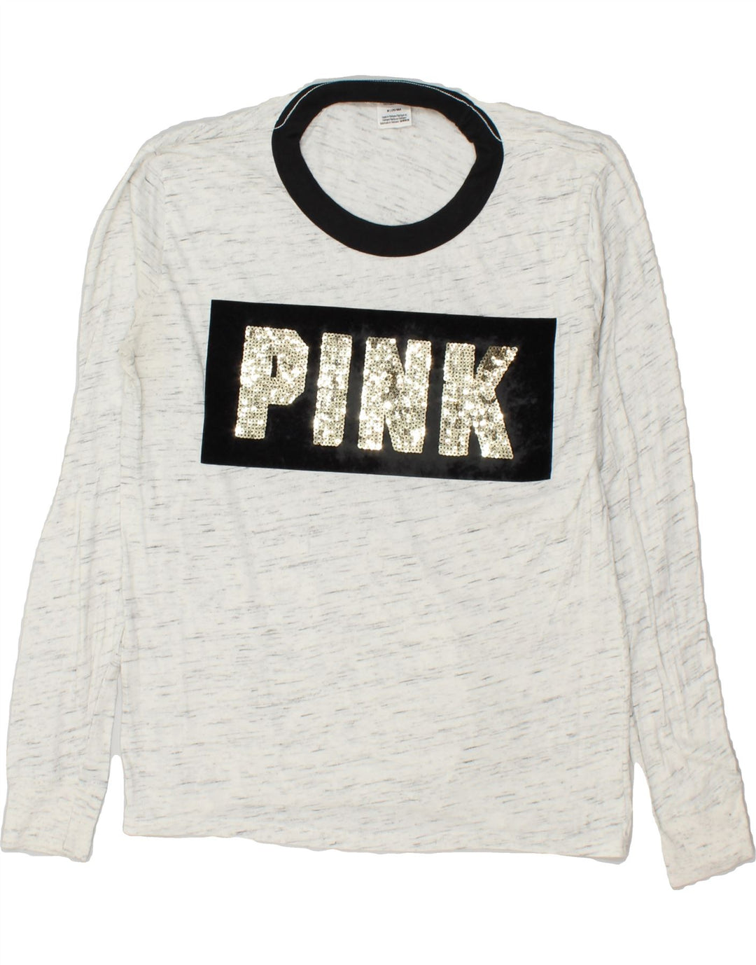 PINK Womens Graphic Top Long Sleeve UK 14 Medium Off White Flecked Cotton Vintage Pink and Second-Hand Pink from Messina Hembry 