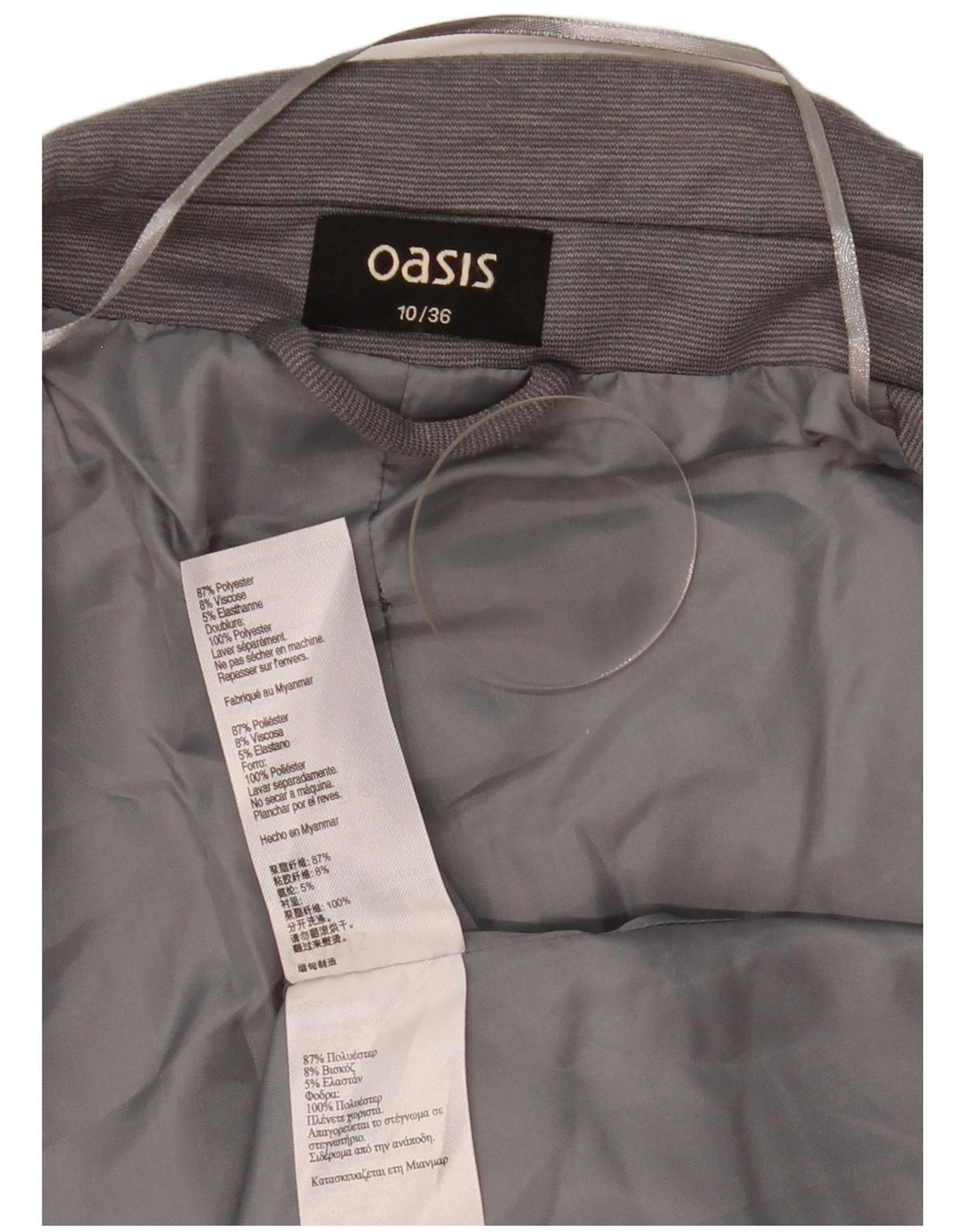 Oasis Womens Open Blazer Jacket UK 10 Small Grey Pinstripe Polyester