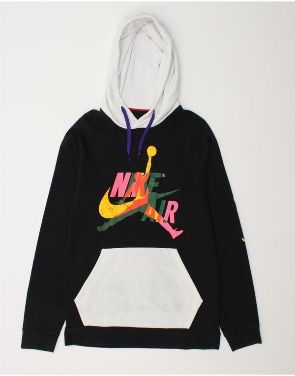 Nike Mens Graphic Hoodie Jumper Medium Black Colourblock Cotton