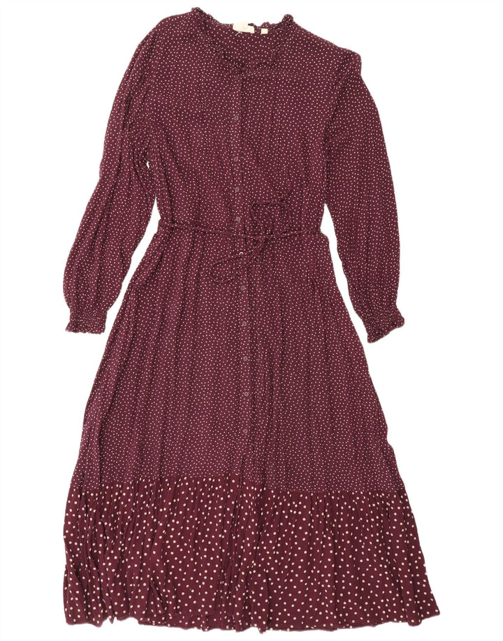 Fat Face Womens Long Sleeve Maxi Dress UK 12 Medium Burgundy Spotted