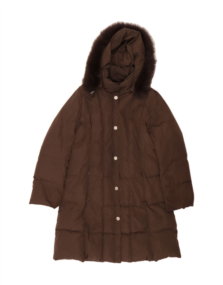 SERGIO TACCHINI Womens Hooded Padded Coat IT 50 XL Brown Polyester Vintage Sergio Tacchini and Second-Hand Sergio Tacchini from Messina Hembry 