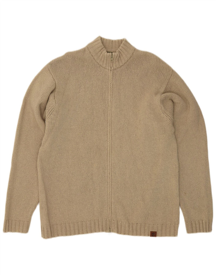 Timberland Mens Cardigan Sweater XL Beige Lambswool
