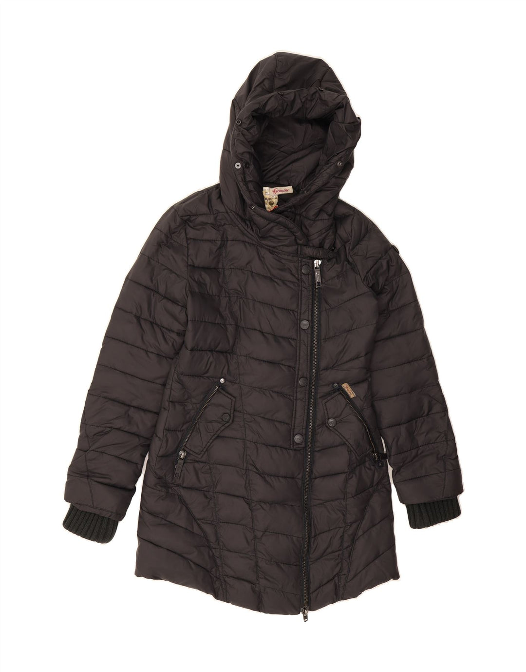 KHUJO Womens Hooded Padded Coat UK 14 Medium Black Vintage KHUJO and Second-Hand KHUJO from Messina Hembry 
