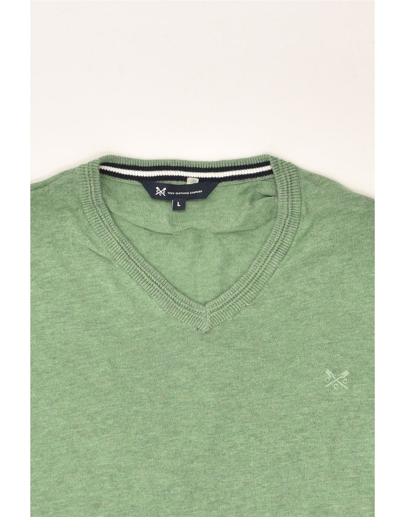 CREW CLOTHING Mens Slim Fit V-Neck Jumper Sweater Large Green Cotton | Vintage Crew Clothing | Thrift | Second-Hand Crew Clothing | Used Clothing | Messina Hembry 