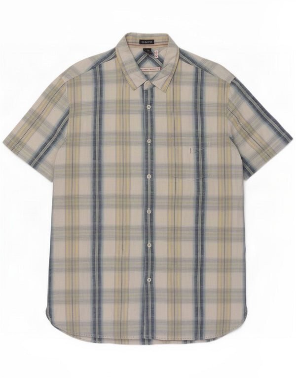 White Stuff Mens Slim Fit Shirt Medium Blue Plaid Linen