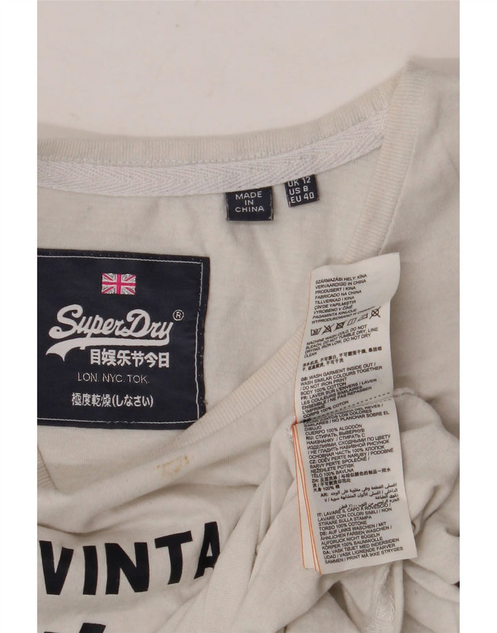 SUPERDRY Womens Graphic T-Shirt Top UK 12 Medium White Cotton