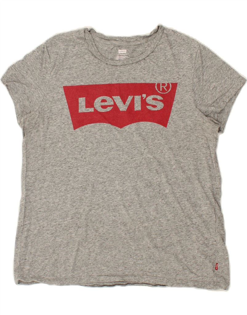 LEVI'S Womens Graphic T-Shirt Top UK 16 Large Grey Flecked Cotton | Vintage Levi's | Thrift | Second-Hand Levi's | Used Clothing | Messina Hembry 