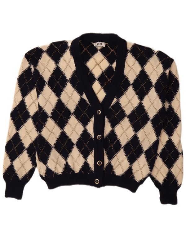 Vintage Womens Cardigan Sweater IT 48 XL Beige Argyle/Diamond