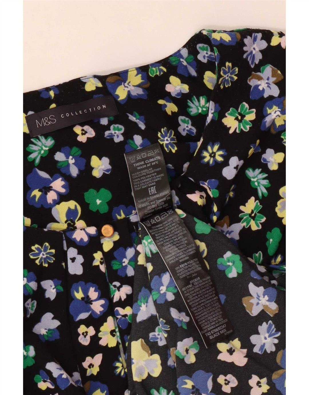Marks & Spencer Womens Blouse Top UK 12 Medium Black Floral Polyester