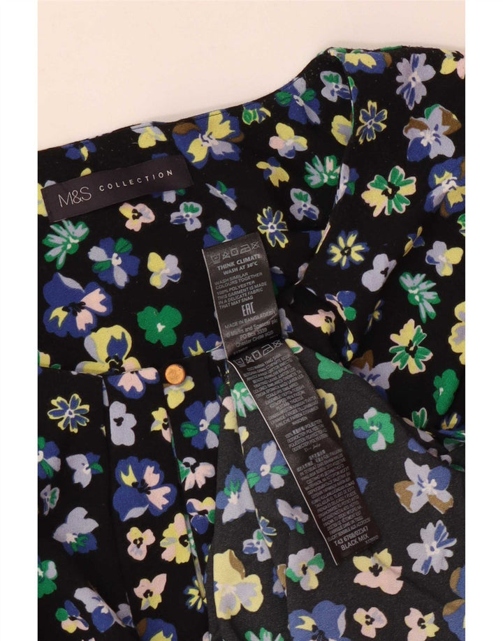 Marks & Spencer Womens Blouse Top UK 12 Medium Black Floral Polyester