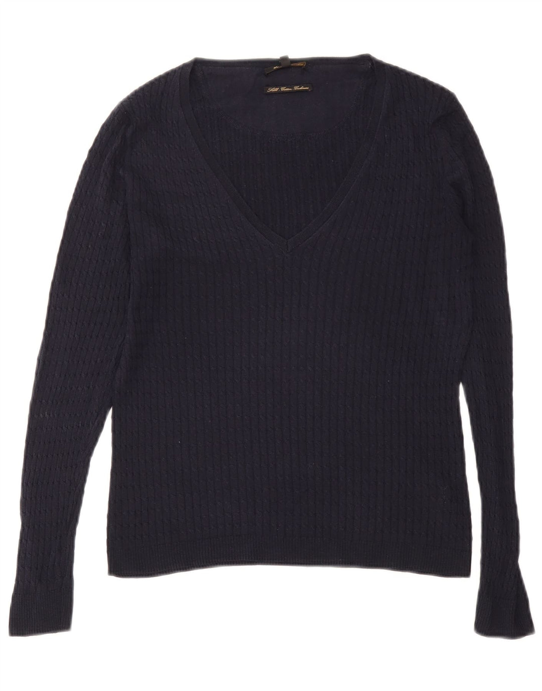 Massimo Dutti Womens V-Neck Jumper Sweater UK 14 Large Navy Blue Silk