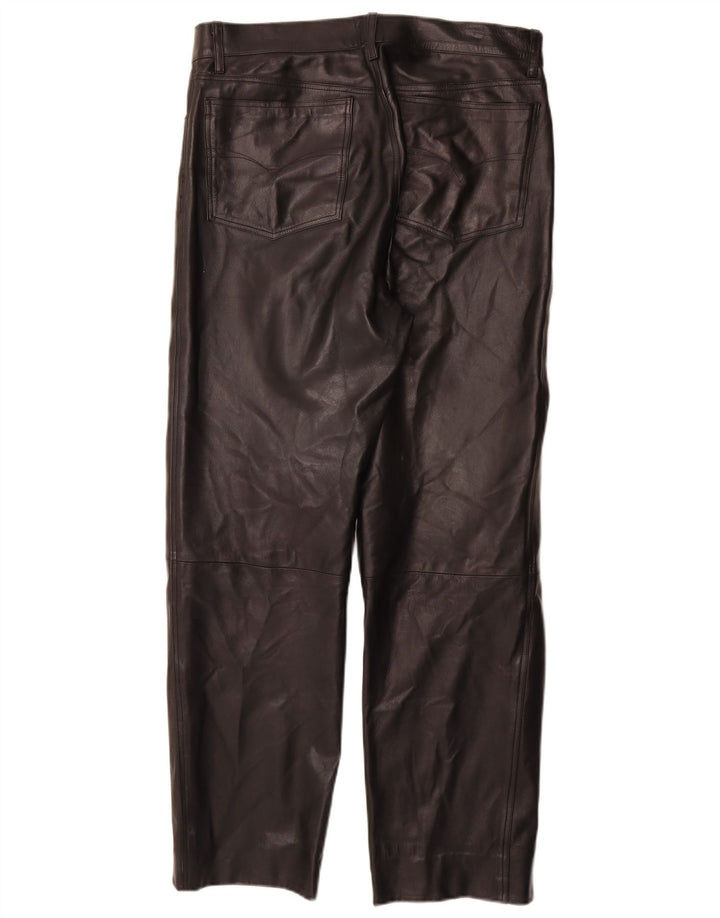 VINTAGE Mens Straight Leather Trousers IT 50 Large W32 L30 Black Leather