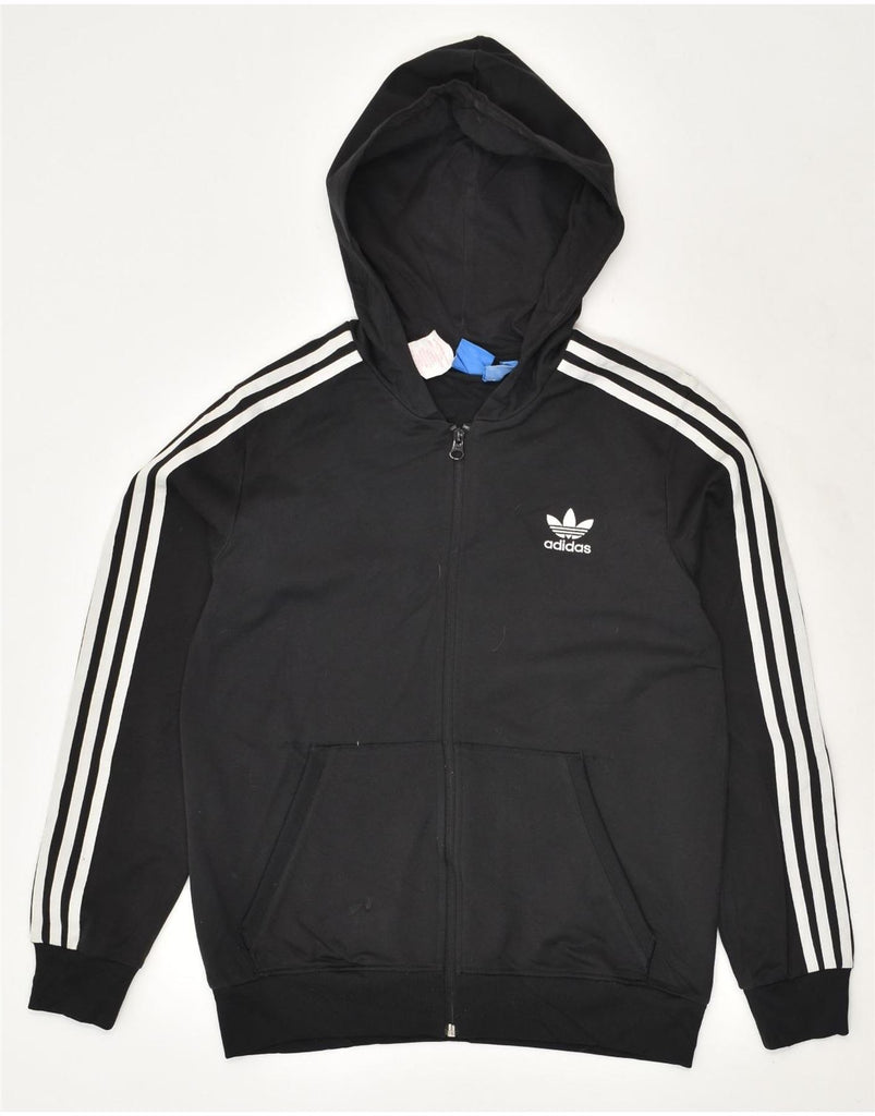 ADIDAS Boys Graphic Zip Hoodie Sweater 13-14 Years Black Polyester | Vintage Adidas | Thrift | Second-Hand Adidas | Used Clothing | Messina Hembry 