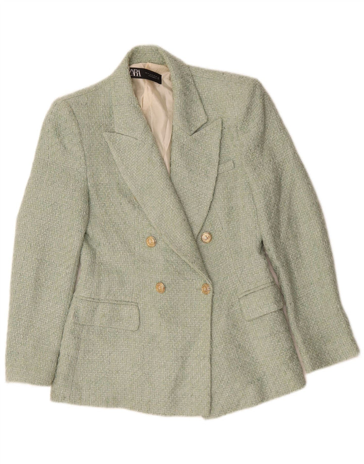 ZARA Womens Double Breasted Blazer Jacket UK 12 Medium Green Acrylic