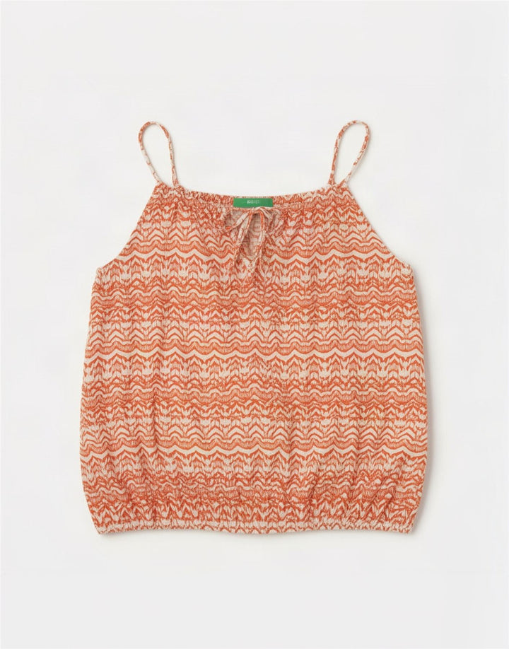 Benetton Womens Oversized Cami Top UK 14 Medium Red Geometric Cotton