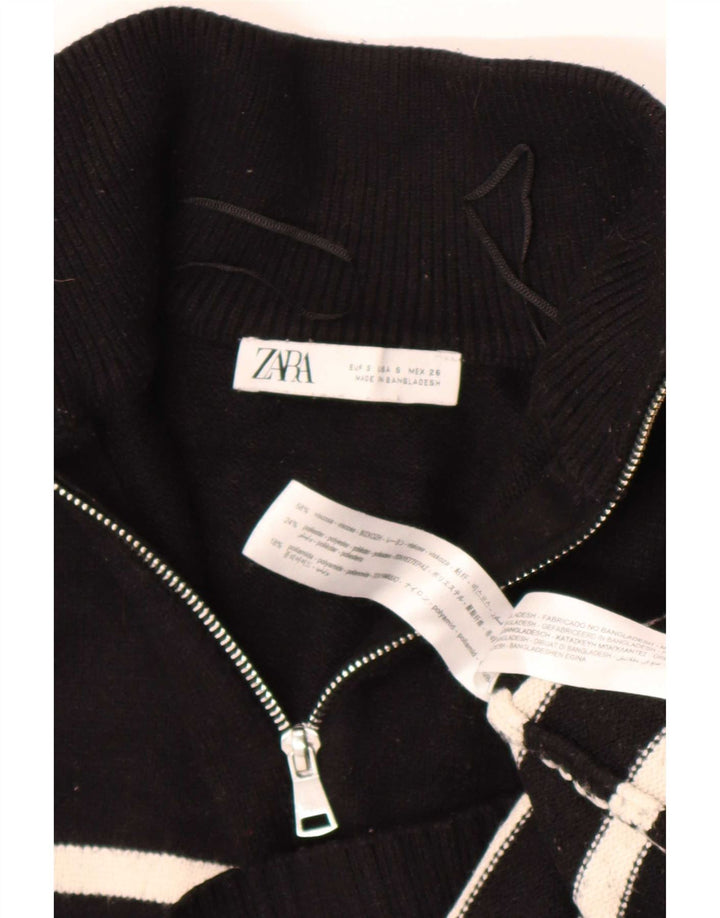 Zara Womens Oversized Zip Neck Jumper Sweater UK 10 Small Black Striped