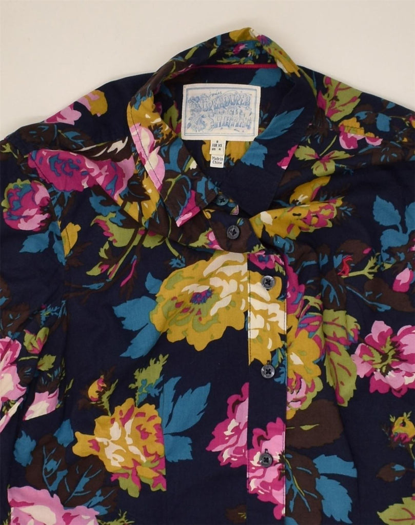 VINTAGE Womens Shirt UK 8 Small  Navy Blue Floral Cotton | Vintage Vintage | Thrift | Second-Hand Vintage | Used Clothing | Messina Hembry 