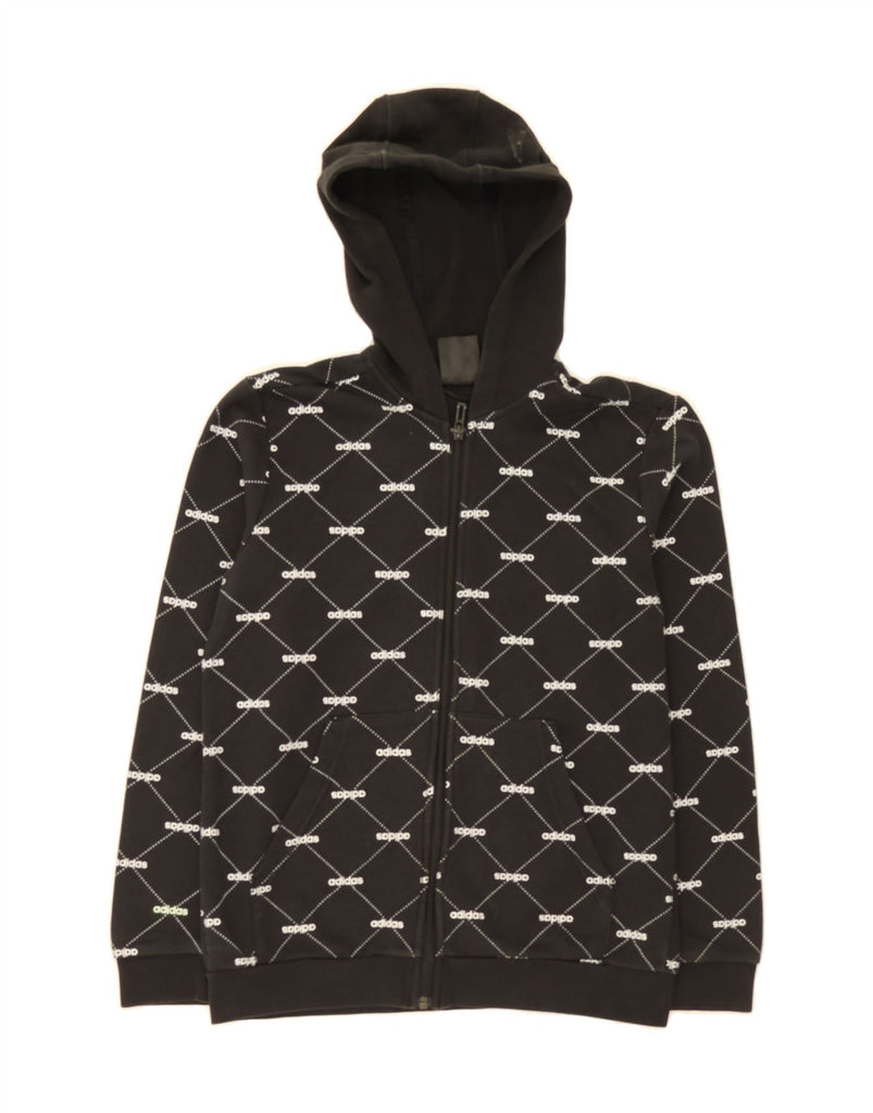 ADIDAS Boys Graphic Zip Hoodie Sweater 11-12 Years Black Check Vintage Adidas and Second-Hand Adidas from Messina Hembry 