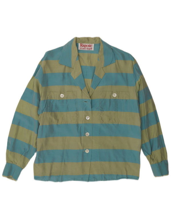 Laura Biagiotti Womens Shirt Blouse EU 42 Large Green Striped Silk