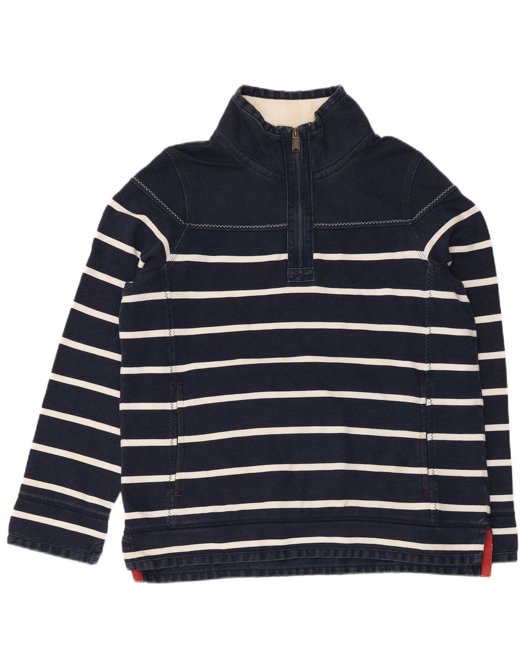 FAT FACE Womens Zip Neck Sweatshirt Jumper UK 12 Medium Navy Blue Striped