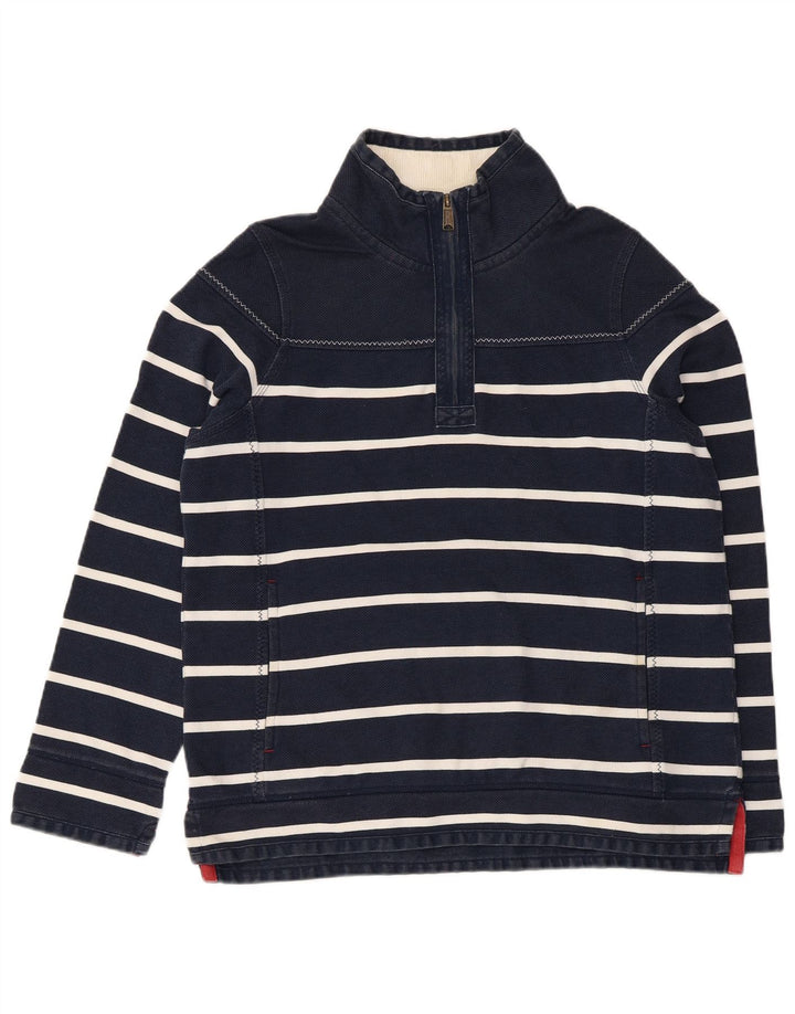 FAT FACE Womens Zip Neck Sweatshirt Jumper UK 12 Medium Navy Blue Striped