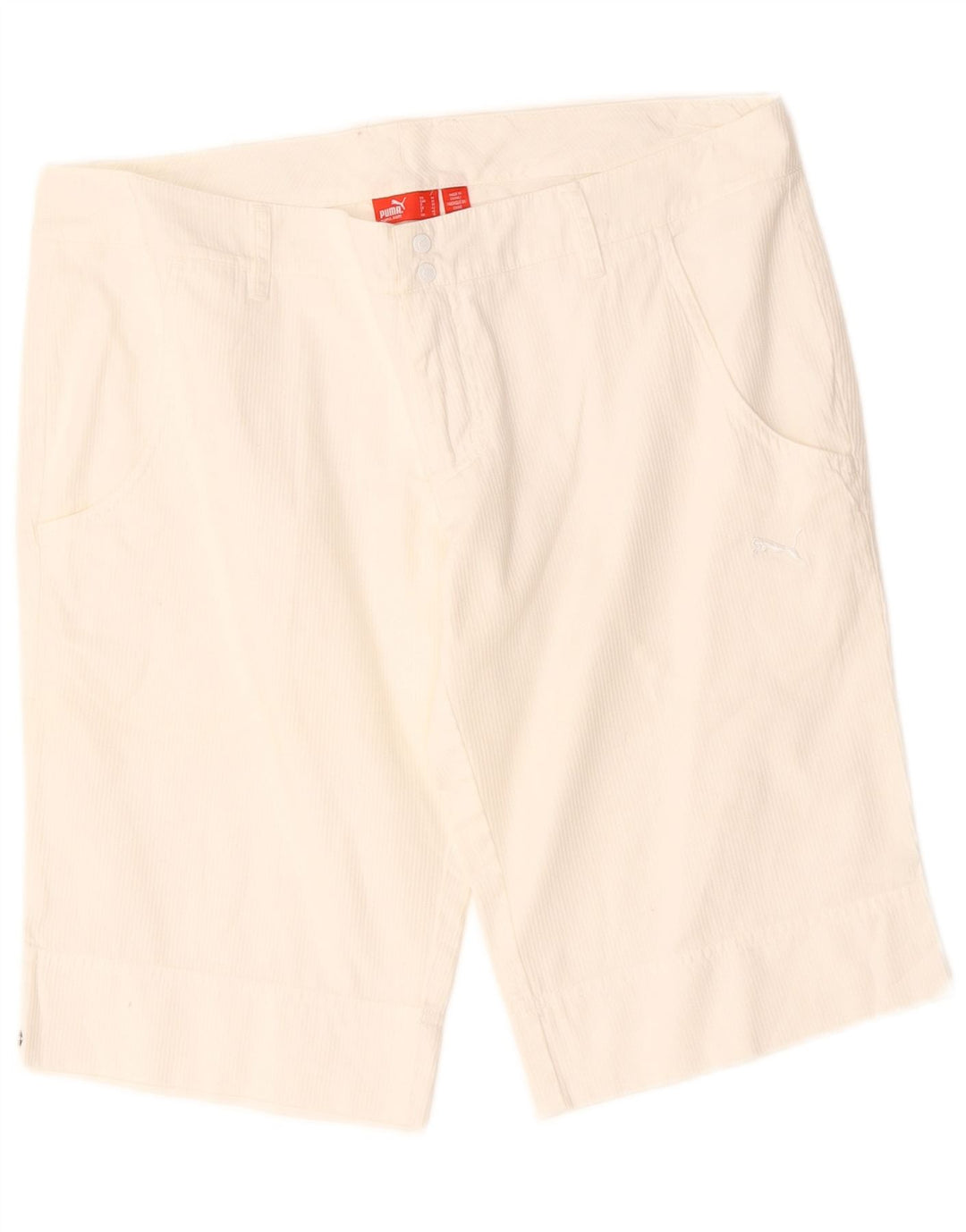 Puma Womens Casual Shorts UK 12 Medium W34  White Pinstripe