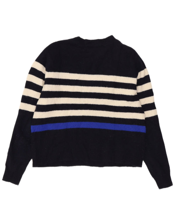 Zara Womens Boat Neck Jumper Sweater UK 14 Medium Navy Blue Striped Wool