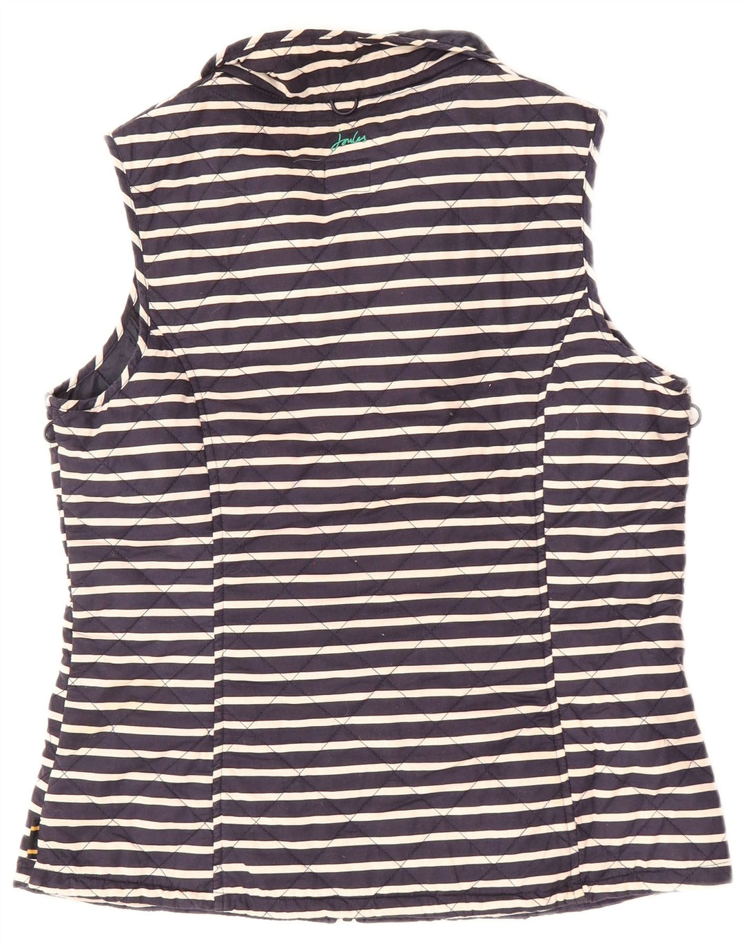 JOULES Womens Quilted Gilet UK 14 Large Navy Blue Striped Cotton