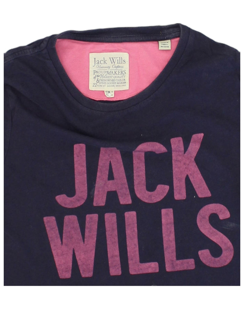 JACK WILLS Womens Graphic T-Shirt Top UK 8 Small Navy Blue Cotton | Vintage Jack Wills | Thrift | Second-Hand Jack Wills | Used Clothing | Messina Hembry 