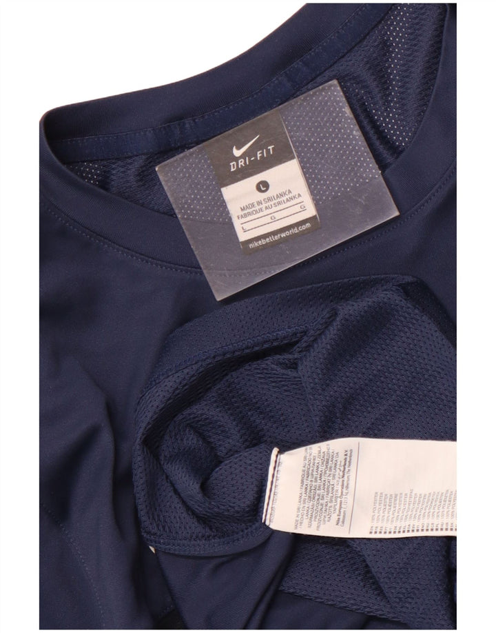 Nike Mens Dri Fit T-Shirt Top Large Navy Blue Polyester