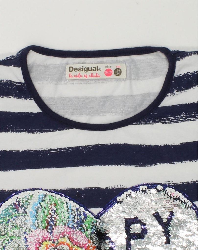 DESIGUAL Girls Graphic Tunic Top 9-10 Years Off White Striped Cotton | Vintage Desigual | Thrift | Second-Hand Desigual | Used Clothing | Messina Hembry 