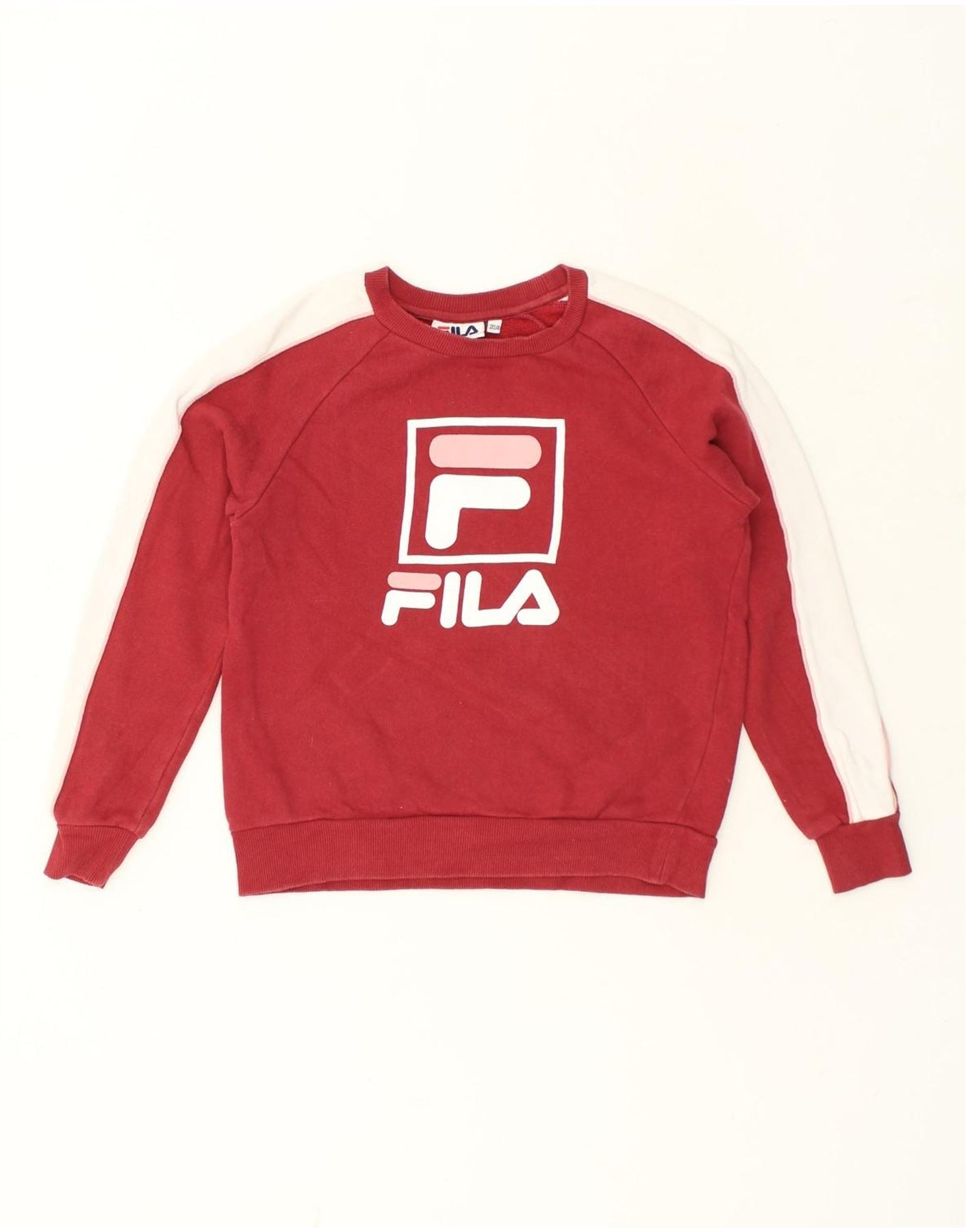 FILA Womens Graphic Sweatshirt Jumper US 4 Small Red Colourblock Cotton