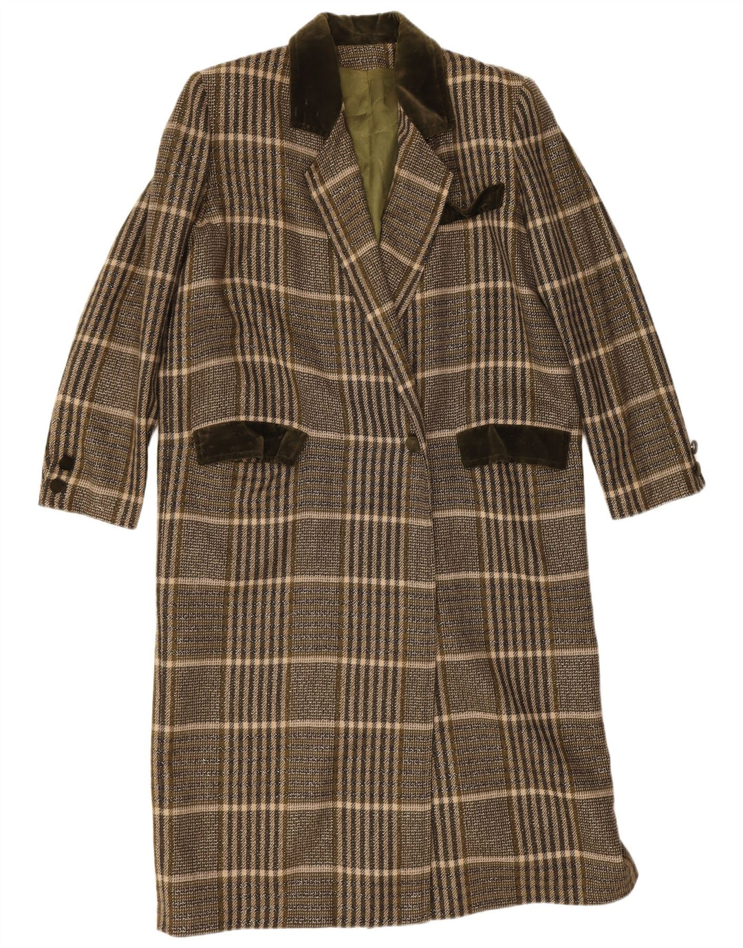 Vintage Womens Oversized Overcoat UK 14 Medium Khaki Check