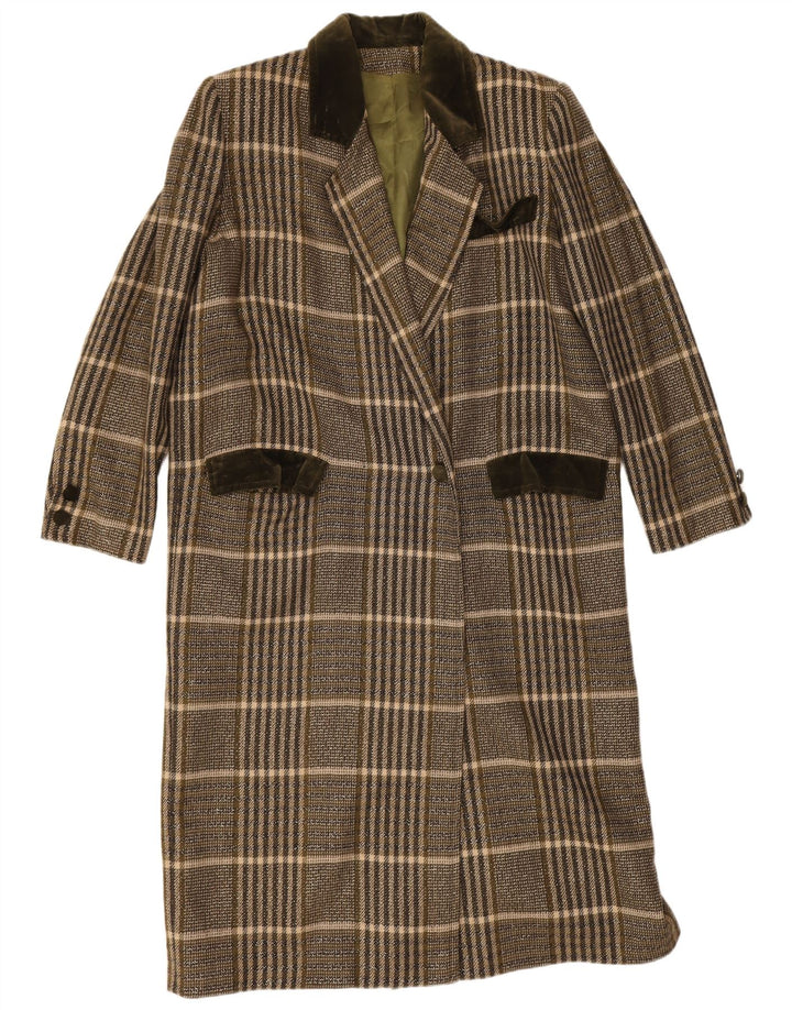 Vintage Womens Oversized Overcoat UK 14 Medium Khaki Check