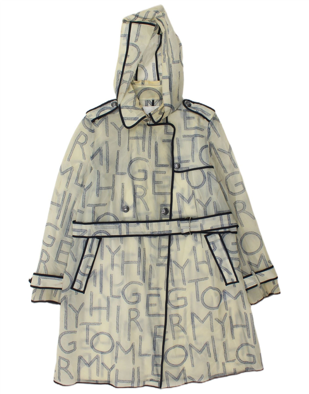 Tommy Hilfiger Womens Graphic Raincoat UK 10 Small Off White Polyurethane