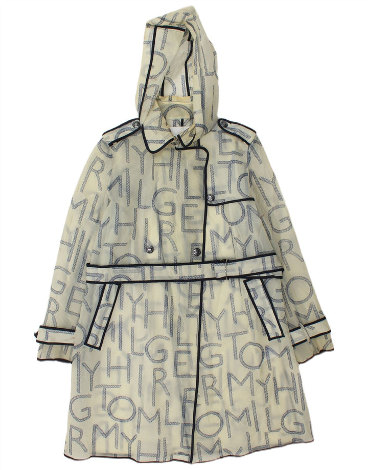 Tommy Hilfiger Womens Graphic Raincoat UK 10 Small Off White Polyurethane