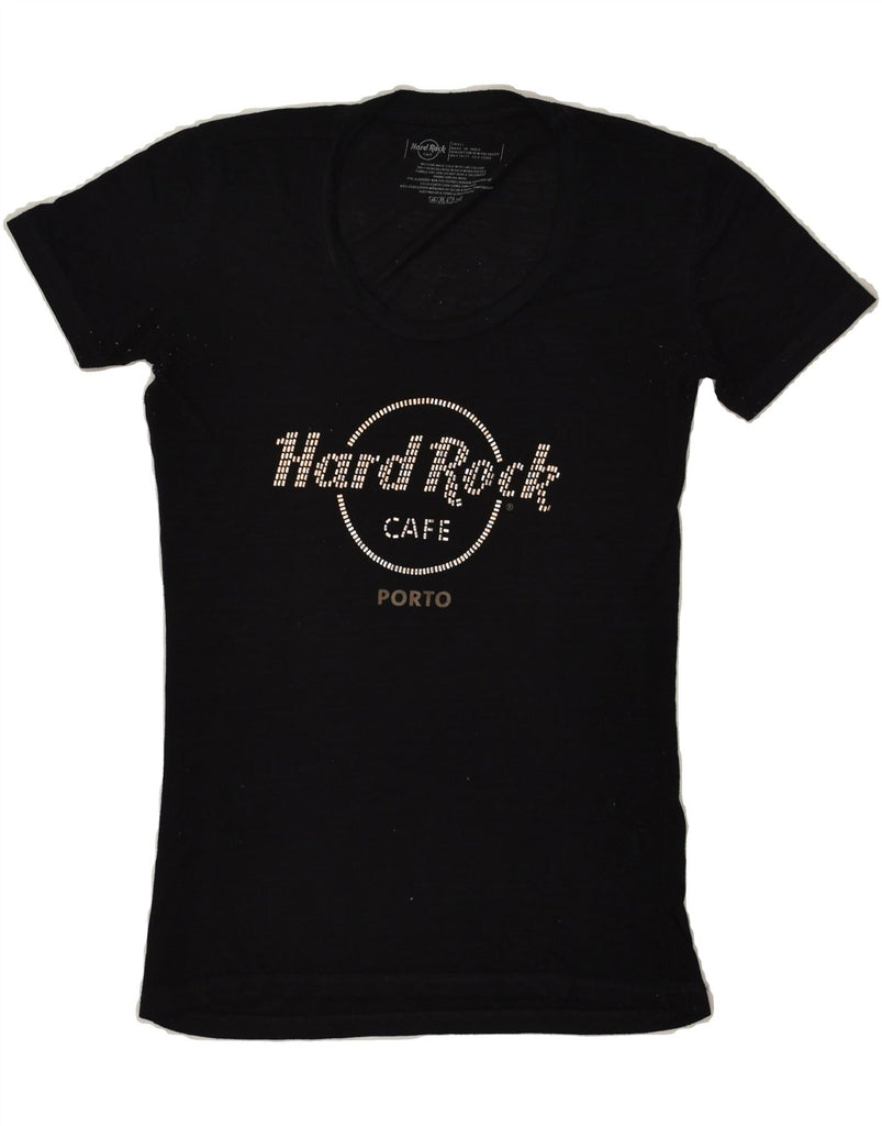 HARD ROCK CAFE Womens Porto Graphic T-Shirt Top UK 10 Small Black Cotton | Vintage Hard Rock Cafe | Thrift | Second-Hand Hard Rock Cafe | Used Clothing | Messina Hembry 